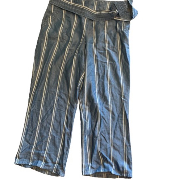 RENUAR Chambray Striped Self Tie High Rise Loose Fit Pants Sz L EUC - Picture 2 of 8